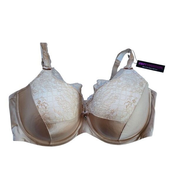 Curvy Couture #1017 Tulip Lace Push Up Bra 44H Nude Balconette Underwire - Picture 8 of 9
